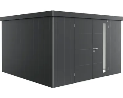 Obrázek produktu pro Plechový zahradní domek Biohort Neo 4D dvoukřídlé dveře 339 x 339 cm tmavě šedý metalický
