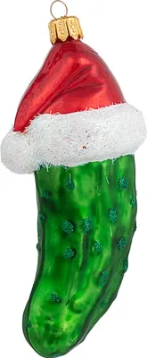 Produktbild von Christbaumschmuck Weihnachtsgurke mit Mütze Glas 10cm grün