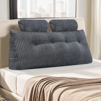 Produktbild von Topchances Rückenkissen Lesekissen Rückenlehne Kissen für Bett Sofa Kopfteil, Keil-Kopfteilkissen Gepolstert Bettkissen Keilkissen,Grau,150x50x20cm
