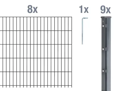 Image de Alberts 673079 Clôture en treillis double comme set complet de clôture de 22 pièces, anthracite, hauteur 103 cm, longueur 20 m