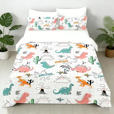Zdjęcie produktu dla Komplet pościeli dziecięcej z motywem dinozaurów, 135x200 cm, w zestawie poszewka na poduszkę