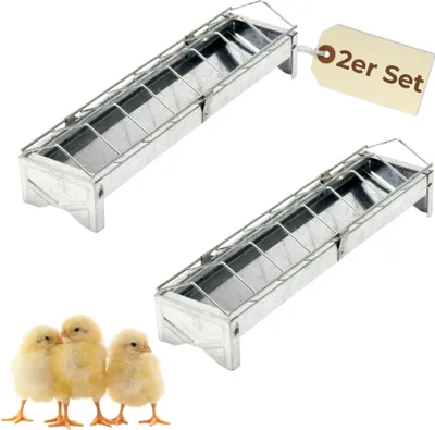 Produktbild von 2er Set Futterspender Hühner 30 cm Futterrinne Futtertrog Metall Küken Aufzucht Geflügel Tauben Wachtel Fressgitter