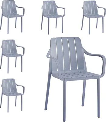 Immagine prodotto di Set di 6 sedie da giardino VORTIVO, grigie - impilabili, resistenti UV, fino a 200 kg