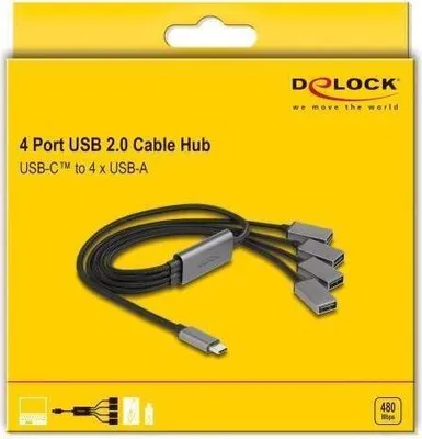 Produktbild von Delock 4 Port USB 2.0 Kabel-Hub mit USB Type-C Anschluss 60 cm