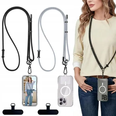 Produktbild von 2x Verstellbares Handy-Lanyard mit 2 Halterungen, Schwarz-Grau
