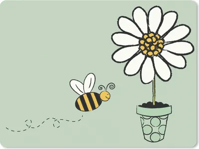 Produktbild von MuchoWow® Mauspad Mousepad Illustration einer Biene, die auf eine weiße Blume zufliegt 23x19 cm - Mousepads - Maus Mat - Pad - Mausunterlage - Schreibtischunterlage - Mauspad