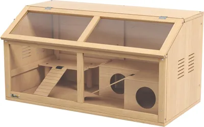 Produktbild von Kleintierkäfig aus Holz, Kleintierstall mit Hängebrücke, Leitern, Hütte, 84 x 45 x 44 cm Nagerkäfig mit Oberer Tür, für Zwerghamster, Natur