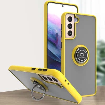 Produktbild von Samsung S21+ 5G Hülle, Ring Halter Ständer Matte Transluzent TPU Rahmen Stoßfest Schutzhülle für Samsung Galaxy S21 Plus 5G Gelb