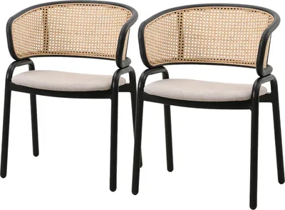Produktbild von home24 Armlehnenstuhl - 2er-Set - Rattan & Webstoff / Eisen - Beige / Schwarz