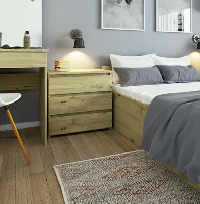 Obrázok produktu pre Nočný stolík 60 cm s 3 zásuvkami, komoda, odkladací stolík s hĺbkou 35 cm