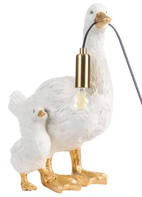 Zdjęcie produktu dla BELIANI Lampa stołowa biała żywica syntetyczna z motywem zwierzęcym lampka nocna w kształcie kaczek do czytania do salonu i sypialni w stylu glam