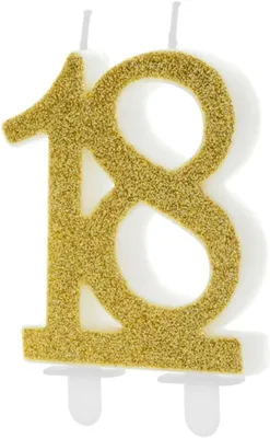 Zdjęcie produktu dla Świeczka urodzinowa, 18 lat, złoty brokat, 7,5 cm