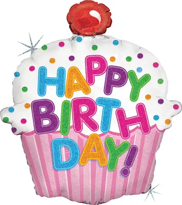 Produktbild von Shape Folienballon "Happy Birthday" Cupcake Holo | 78 cm