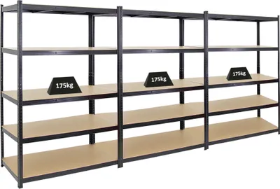 Produktbild von Mega Deal | 3x Schwerlastregal TAURUS | HxBxT 180x120x60cm | Fachlast 175kg | Schwarz