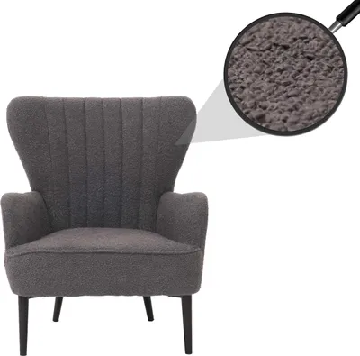 Obrázek produktu pro Lounge chair HWC-K37, koktejlové křeslo s ušima Čalouněná židle retro vintage látka bouclé (600 g/m²) Oeko-Tex tmavě šedá