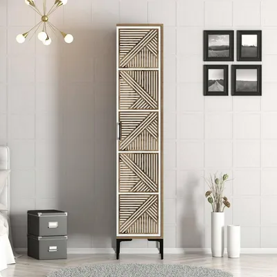 Image de Giusta - Armoire Polyvalente 1 Porte, 48x201h cm Noyer Brun, 4 Étagères
