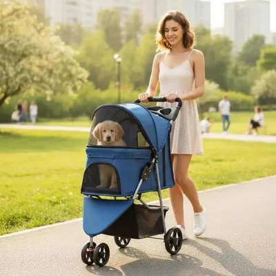 Immagine prodotto di Passeggino pieghevole per animali domestici con tettuccio parasole regolabile