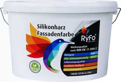 Produktbild von RyFo Colors Silikonharz Fassadenfarbe Lotuseffekt Trend Weißtöne Signalweiß 10l  - bunte Fassadenfarbe, weitere Weiß Farbtöne und Größen erhältlich, Deckkraft Klasse 1