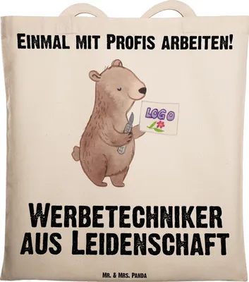 Produktbild von Mr. & Mrs. Panda Tote Bag Werbetechniker Leidenschaft - Transparent - Geschenk, Tasche, totebag, Schultasche, Shopping, Jutebeutel