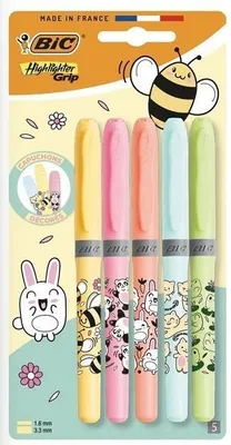 Image de Surligneurs Grip Pastel Kawaii, lot de 5, BIC