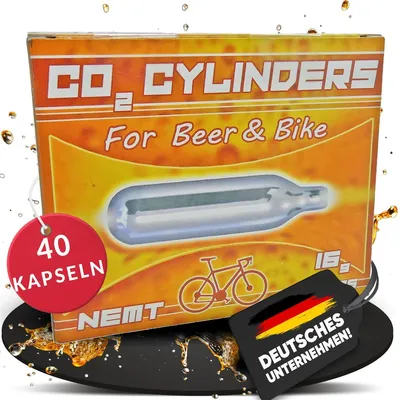 Produktbild von 40 NEMT 16g Co2 Bierkapseln and Bikekapseln für alle Bierzapfanlagen mit 16g Kohlensäurekapseln ohne Gewinde kompatibel auch zu CO2 Kartuschenpumpe Fahrrad Minipumpe ohne Gewinde