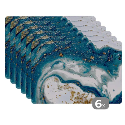 Obrázok produktu pre MuchoWow® Podložky Sada 6 podložiek Umývateľné podložky 30x45x0.3cm Mramor - Farba - Trblietky - Zlato Podložka pod stôl Nekĺzavá a odolná voči teplu