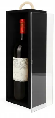 Produktbild von Sklejkowo Weinbox aus Holz für 1 Flasche, Schwarz, 2 mm Plexiglasdeckel - Weinkiste mit Tragekordel, Geschenkverpackung, ohne Flaschen