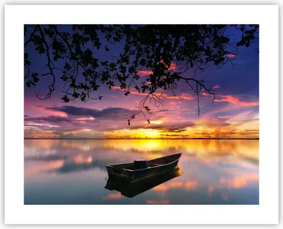 Produktbild von Poster - Poster ohne Rahmen - Boot Sonnenuntergang See Himmel - 50x40 cm - Wand Bild - Wanddeko - Wandbilder - Kunstposter - Wandposter - Bilder - Kunstdruck - Wandbild - P2XAA50x40-2967