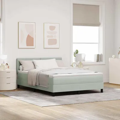 Imagen del producto de Cama con somier y cabecero LED, color gris claro, 140 x 200 cm, tapizada en terciopelo