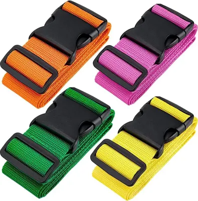 Produktbild von 4 Stück Koffergurt Premium Gepäckgurt Koffergurt Set Einstellbare Kofferband rutschfest Gepäckband 5x200 cm 4 Leuchtende Farben