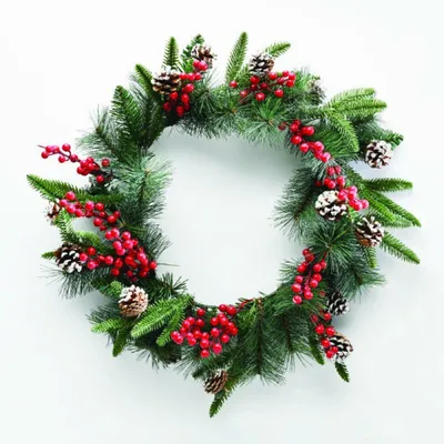Image de ACA Couronne de l'Avent lumineuse en PVC avec baies et pommes de pin, 50 cm de diamètre, X165012