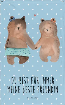 Produktbild von Mr. & Mrs. Panda Wandbild Bär Freundin - Blau Pastell - Geschenk, Wandteppich, Hängedeko, Beste Freund Liebe Liebesbeweis Verliebt Kumpel Kumpeliene, Teddy, Tapestry