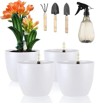 Produktbild von Set aus 4 Blumentöpfen – 15,5 x 13 cm – Kunststoff – mit selbstbewässerndem System – ideale Pflanzgefäße für den Innenbereich