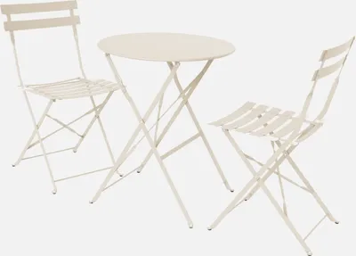 Produktbild von sweeek - Klappbarer Bistro-Gartentisch aus Stahl + 2 Stühlen - Beige