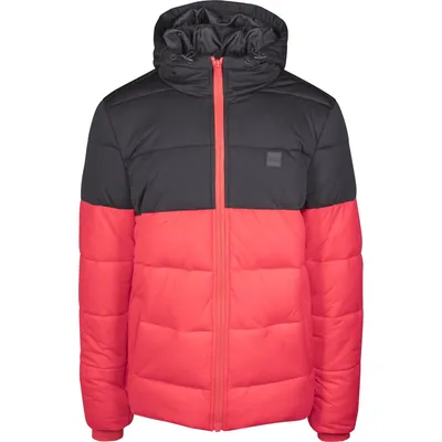 Image de Urban Classics - Blouson bouffant 2 tons à capuche - rouge feu/noir - L