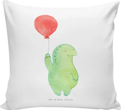 Produktbild von Mr. & Mrs. Panda Deko Kissen Schildkröte Luftballon - Weiß - Geschenk, Kuschel, Motivationsspruch, Schildkröten, Jahrmarkt, 40x40, kuschelkissen, Ballon, Sofa