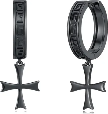 Produktbild von Ohrringe Kreuz Schwarz Hängend Damen Herren Geschenk