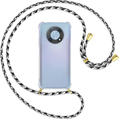 Produktbild von Handykette Backcover-Schutzhülle mit Band (Metall goldfarben) für Huawei nova Y90 4G (6.7'') - schwarz/grau/weiß