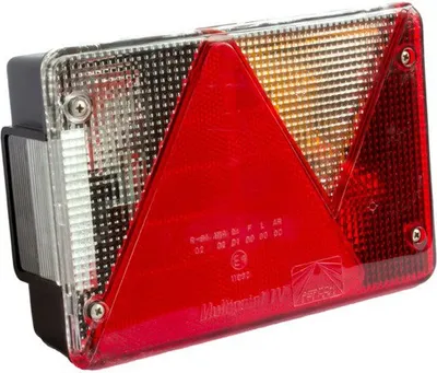 A close-up studio shot of a car trailer tail light.