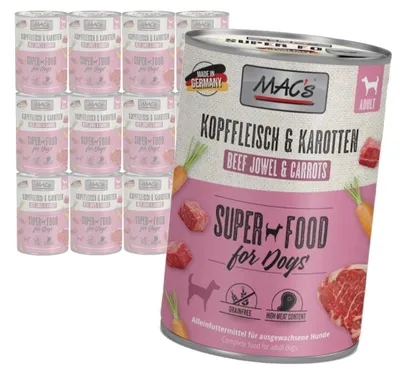 Produktbild von MAC's getreidefreies Nassfutter für Hunde, Rinderkopfhaut mit Karotten, 12 x 400 g