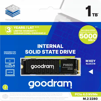 Produktbild von Goodram Px600 Ssd 1Tb Pcie 4X4 M.2 2280 5000/4200Mb/S 3D Nand Für Pc Und Ps5
