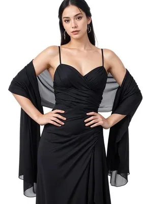 Productafbeelding van Unyqoos® Chiffon sjaal voor dames – elegante, lichte sjaal van 100% polyester, zwart, 70 x 200 cm, transparant, ideaal voor avondjurken en bruiloften