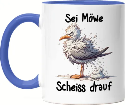 Produktbild von Sei eine Möwe Scheiss drauf Böse Möwe Tasse Blau - Lustiges Präsent