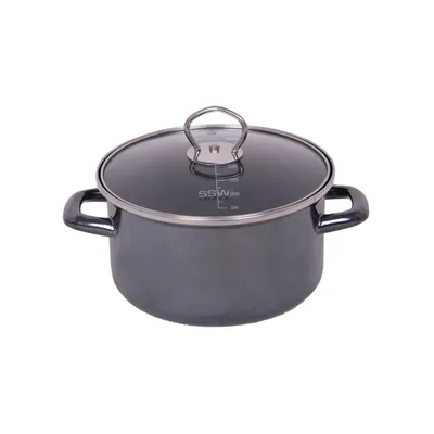 Obrázok produktu pre SSW Čierny tigrí hrniec s pokrievkou, smaltovaný, rukoväte z nehrdzavejúcej ocele, Ø 14 cm, 1,2 l