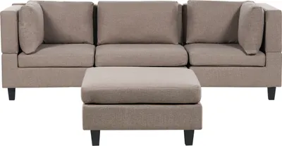 Zdjęcie produktu dla BELIANI Sofa modułowa brązowa tapicerowana poliestrowa 3 osobowa z otomaną moduły z poduszkami oparciowymi nowoczesna kanapa
