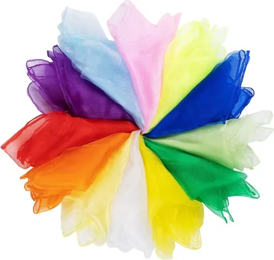Produktbild von 12 Stück Bunte Jongliertücher, Kindergarten Tücher, Chiffontücher Gymnastiktücher,Tanz Tücher,Sensorisches,Kindershow,Aktivitäten Zubehör Dekoration (60x60cm)