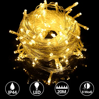Zdjęcie produktu dla Jiubiaz 20m 200 LED bajkowe światła wodoodporne oświetlenie świąteczne kurtyna świetlna, ciepła biel