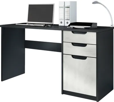 Produktbild von Vladon Schreibtisch Logan,  Germany, Bürotisch mit 2 Schubladen und 1 Tür, Schwarz matt/Beton Oxid-Optik (129 x 76 x 60 cm)
