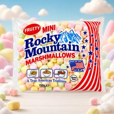 Zdjęcie produktu dla Rocky Mountain, mini marshmallows o owocowym smaku, 150g
