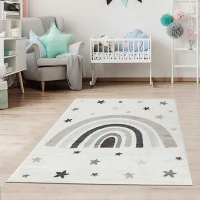 Produktbild von Kinderteppich DOTS Gepunktet Teppich für Kinderzimmer Pastellfarben Schadstofffrei Größe: 160 x 230 cm, Creme
